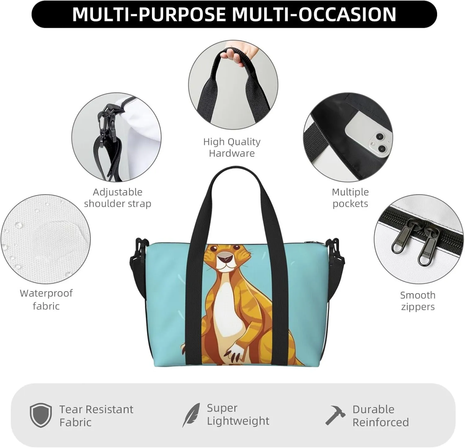 Gym Bags Small Cartoon Kangaroo Zoo Duffel Bag Overnight Bag with Shoe Compartment Carryon Bag for Men Women