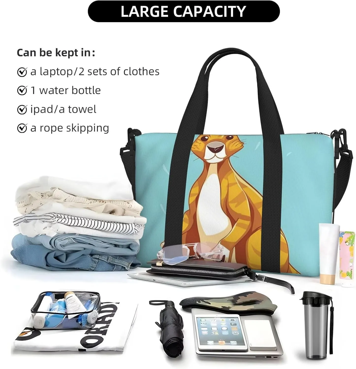 Gym Bags Small Cartoon Kangaroo Zoo Duffel Bag Overnight Bag with Shoe Compartment Carryon Bag for Men Women