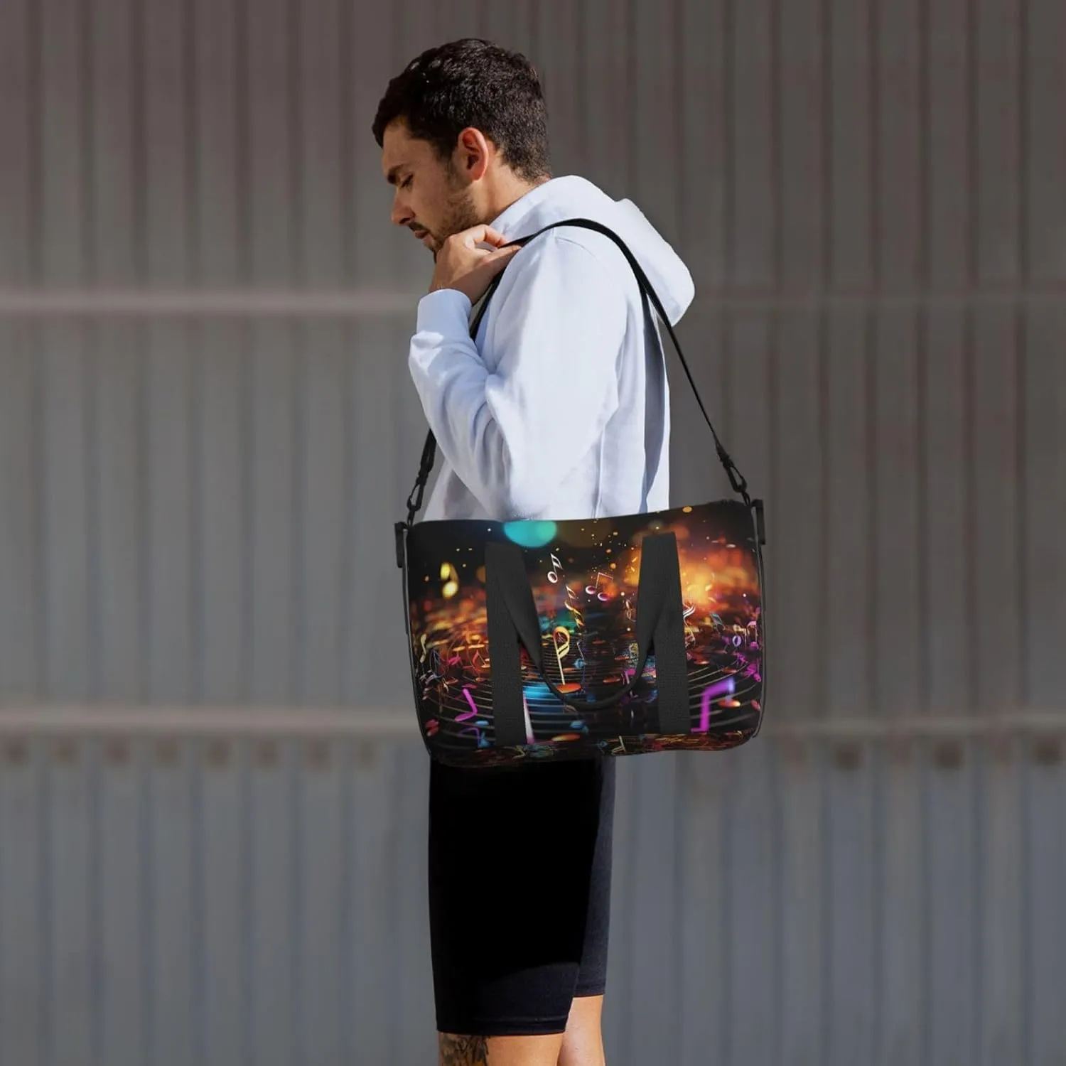 Gym Bags Small Colorful Music Notes Duffel Bag Overnight Bag with Shoe Compartment Carryon Bag for Men Women