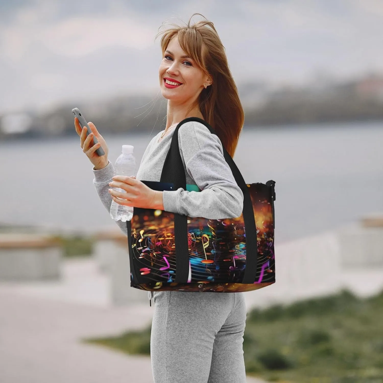 Gym Bags Small Colorful Music Notes Duffel Bag Overnight Bag with Shoe Compartment Carryon Bag for Men Women