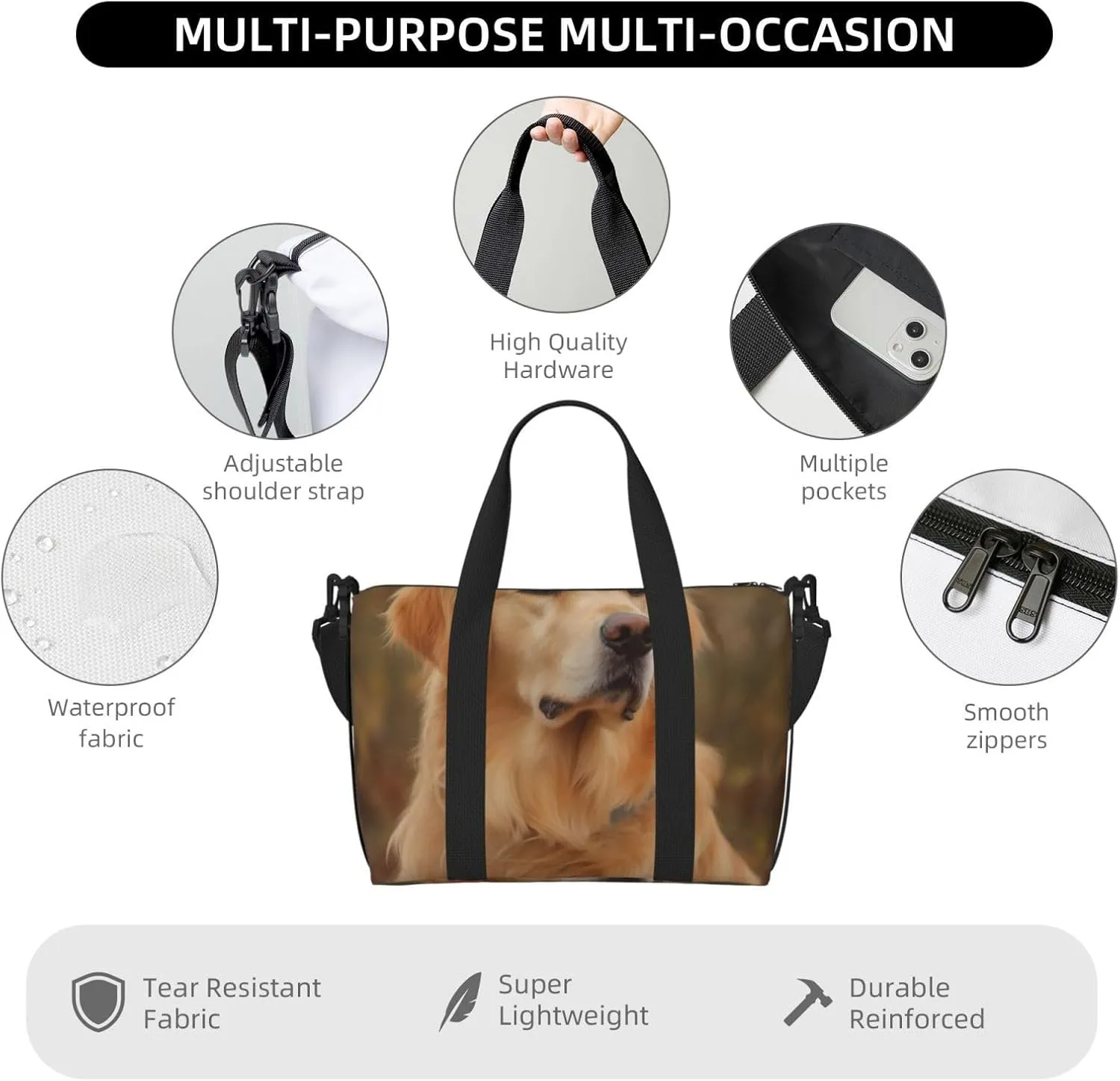 Gym Bags Small Golden retriever Duffel Bag Overnight Bag with Shoe Compartment Carryon Bag for Men Women