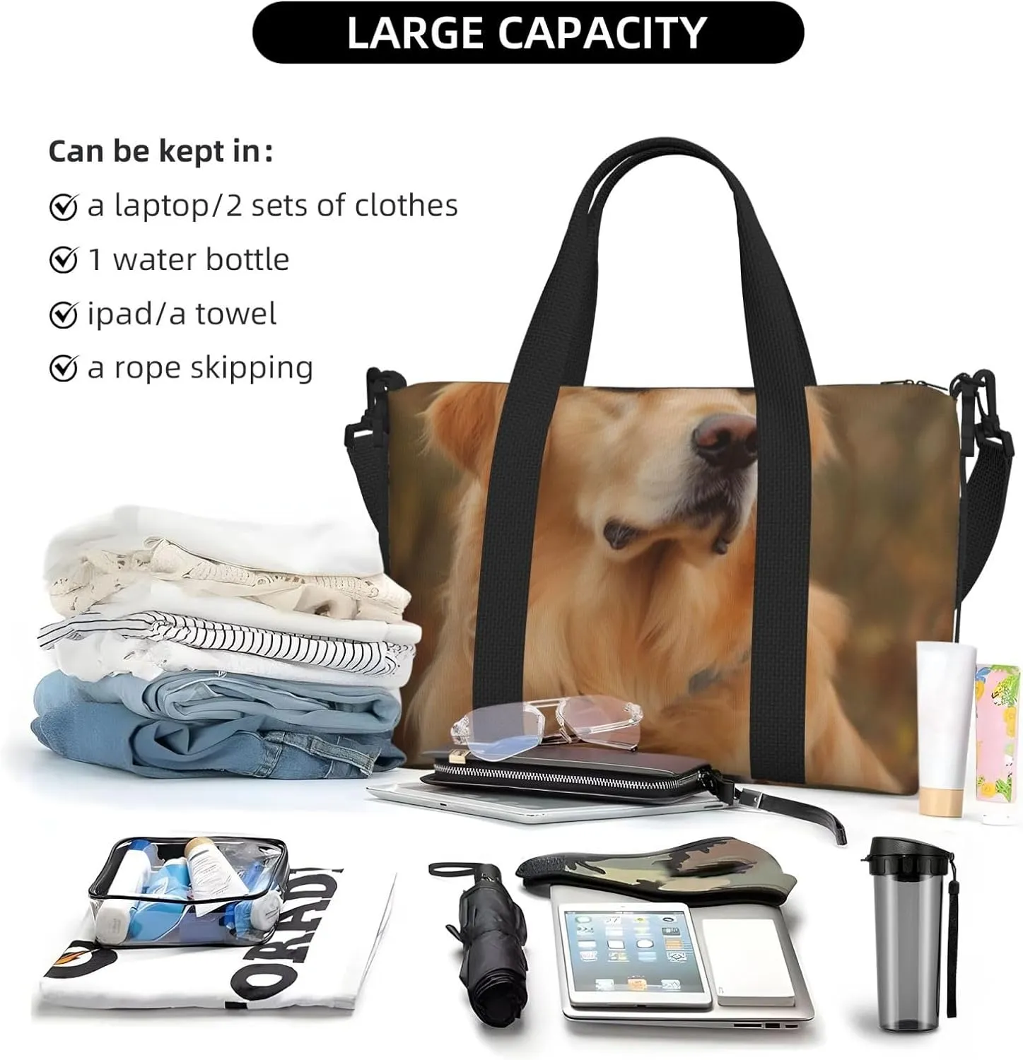 Gym Bags Small Golden retriever Duffel Bag Overnight Bag with Shoe Compartment Carryon Bag for Men Women