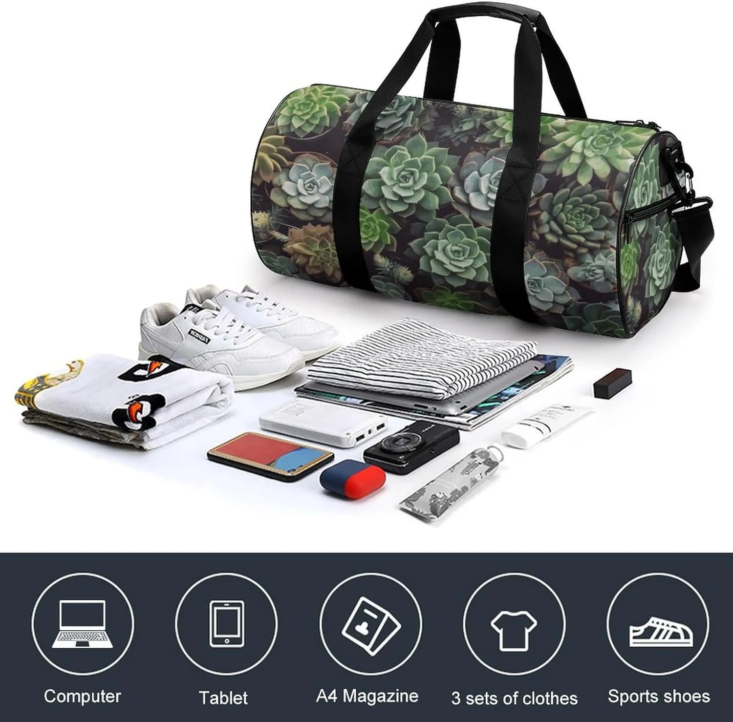 Gym Bags Small Succulent Plants Duffel Bag Overnight Bag with Shoe Compartment Carryon Bag for Men Women