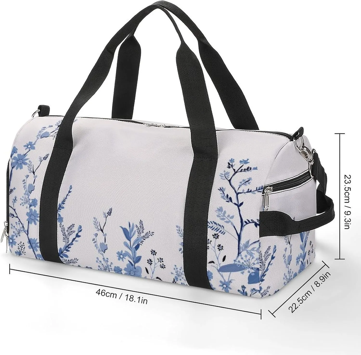 Gym Duffel Bag with Shoe Compartment Wet Pocket, Blue Florals Travel Bag for Men Women
