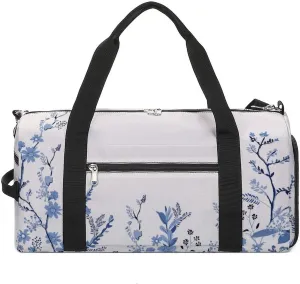 Gym Duffel Bag with Shoe Compartment Wet Pocket, Blue Florals Travel Bag for Men Women