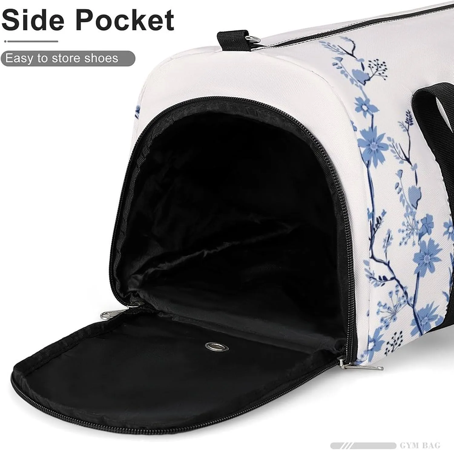 Gym Duffel Bag with Shoe Compartment Wet Pocket, Blue Florals Travel Bag for Men Women