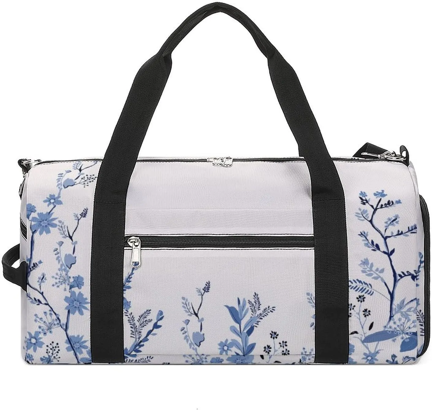 Gym Duffel Bag with Shoe Compartment Wet Pocket, Blue Florals Travel Bag for Men Women