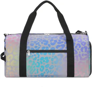 Gym Duffel Bag with Shoe Compartment Wet Pocket, Rainbow Leopard Travel Bag for Men Women, style-4