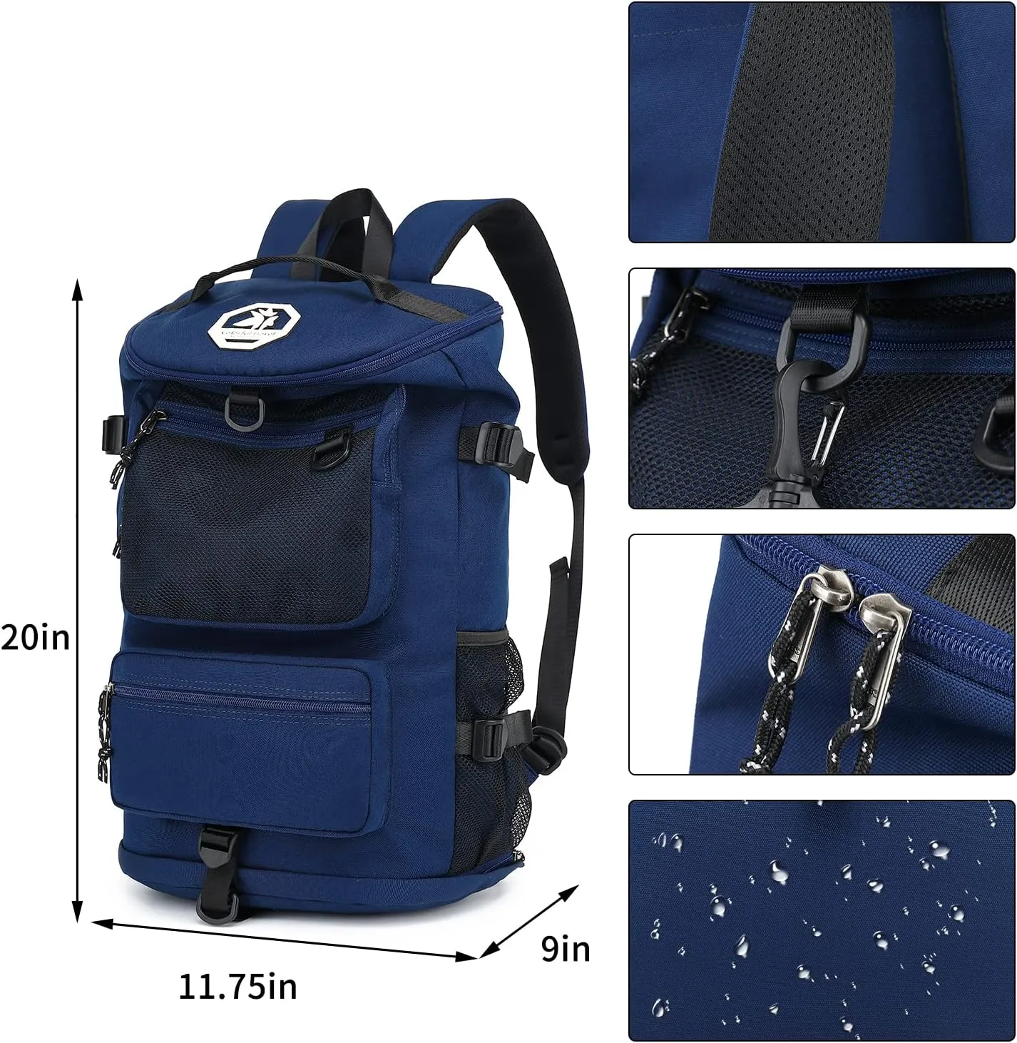 Gym Duffle Bag Backpack 4-Way Waterproof with Shoes Compartment for travel Sport Hiking laptop (dark blue) XL