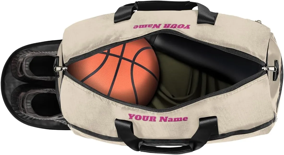 Gymnastics Dance Bag Personalized Duffel Bag Travel Weekender Overnight Bag Custom Name Team Gift Lightweight Waterproof Sport Gym Bag Collapsible Carry on Tote Bag Beige