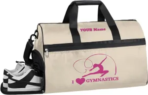 Gymnastics Dance Bag Personalized Duffel Bag Travel Weekender Overnight Bag Custom Name Team Gift Lightweight Waterproof Sport Gym Bag Collapsible Carry on Tote Bag Beige