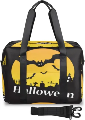 Halloween Bat Tombstone Weekender Bag, Waterproof Travel Duffel Bags, Overnight Bags for Women, Duffel Bag with Trolley Sleeve, for Men Travel Business Gym Gift