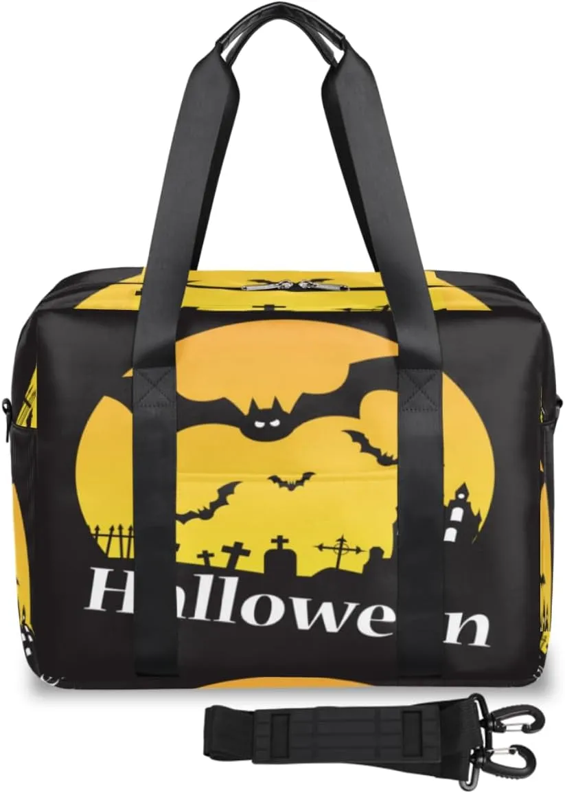 Halloween Bat Tombstone Weekender Bag, Waterproof Travel Duffel Bags, Overnight Bags for Women, Duffel Bag with Trolley Sleeve, for Men Travel Business Gym Gift
