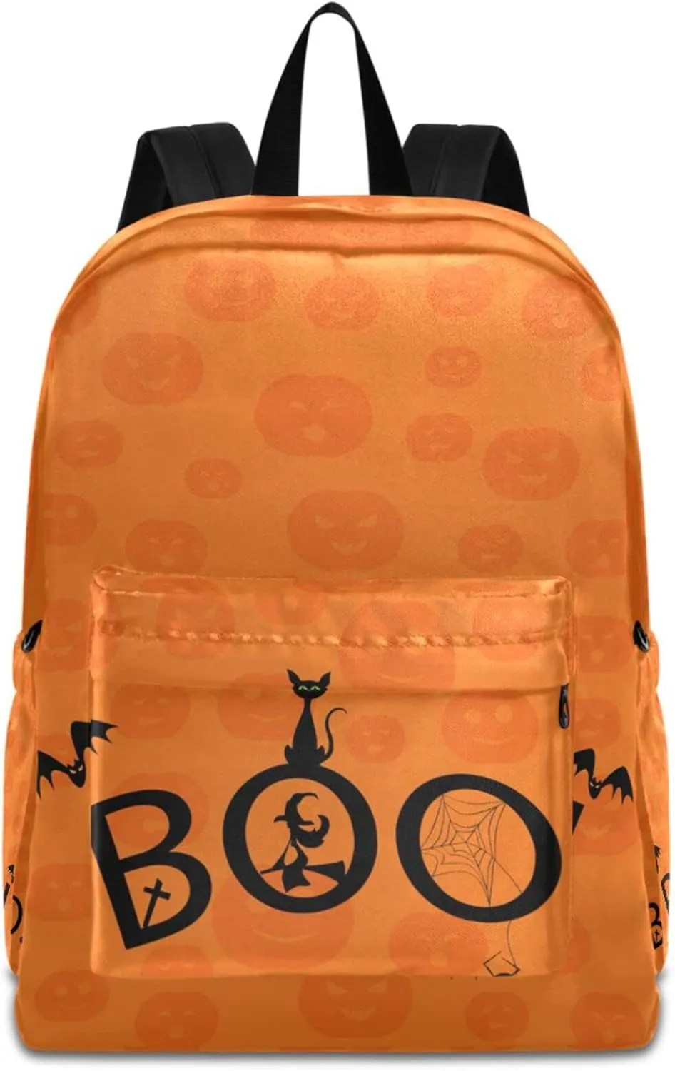Halloween Boo with Black Cat Witch Pumpkin Large Laptop Backpack,Durable Portable Travel Bag for Boys Girls School Bookbag Work Fit 16.5 Inch Notebook