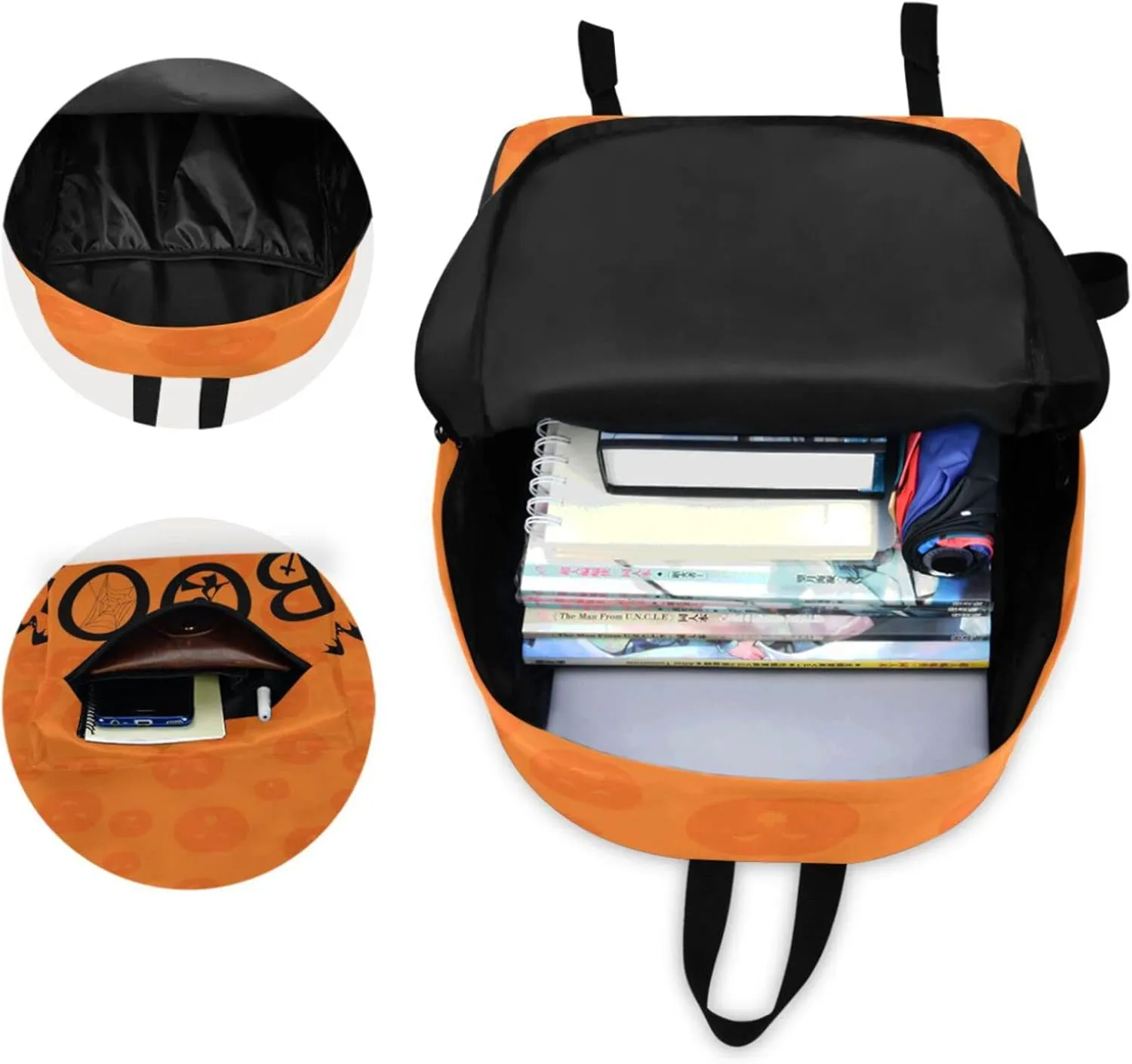 Halloween Boo with Black Cat Witch Pumpkin Large Laptop Backpack,Durable Portable Travel Bag for Boys Girls School Bookbag Work Fit 16.5 Inch Notebook