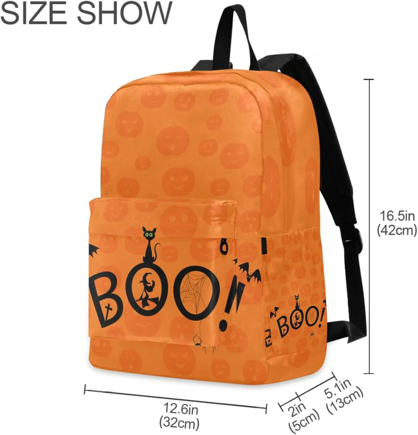 Halloween Boo with Black Cat Witch Pumpkin Large Laptop Backpack,Durable Portable Travel Bag for Boys Girls School Bookbag Work Fit 16.5 Inch Notebook