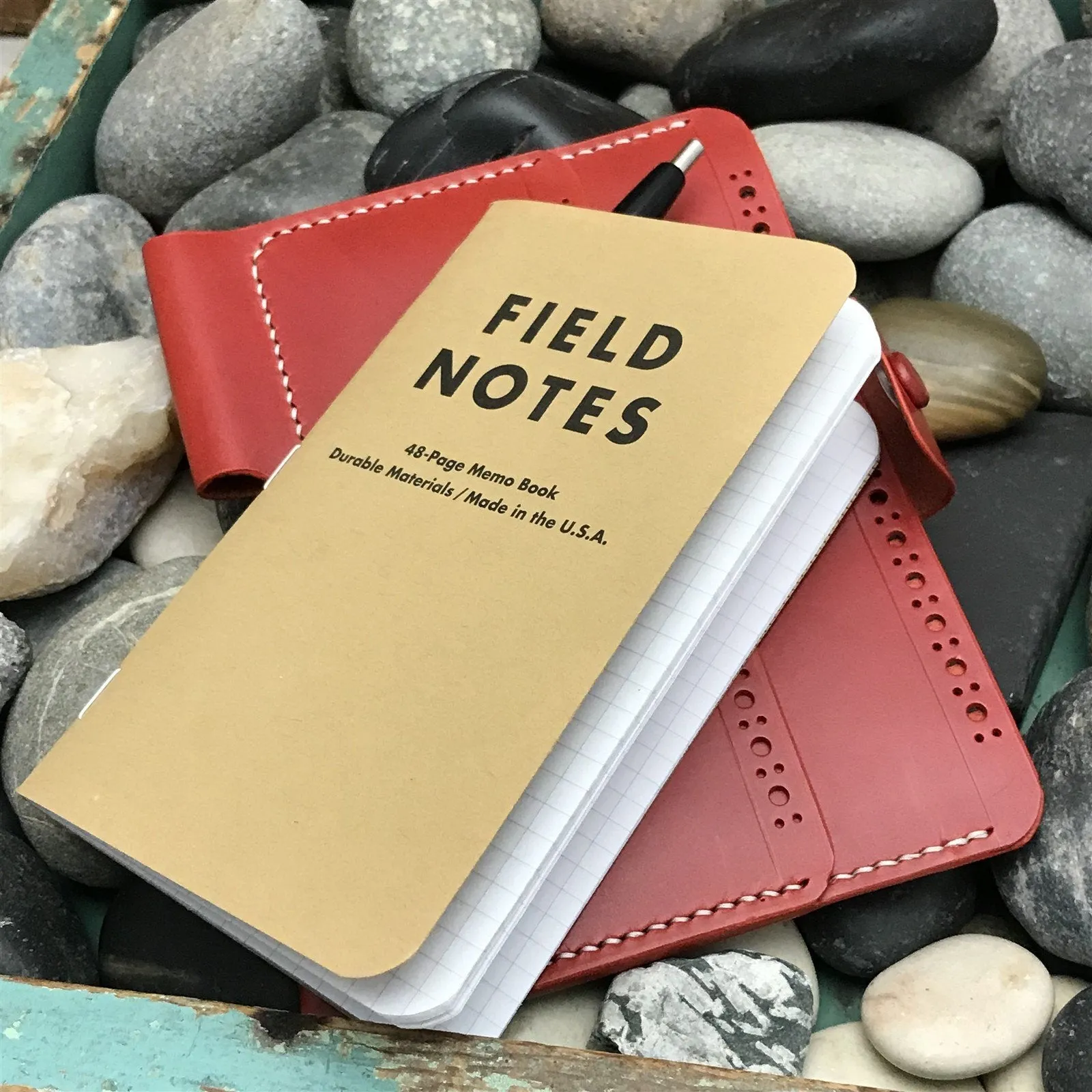 Handmade Red Italian Buttero Leather Field Notes Notebook Travel Wallet