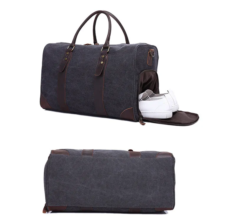 Handmade Vintage Waterproof Two-Way Zipper Canvas Men’s Travel Duffel Bag