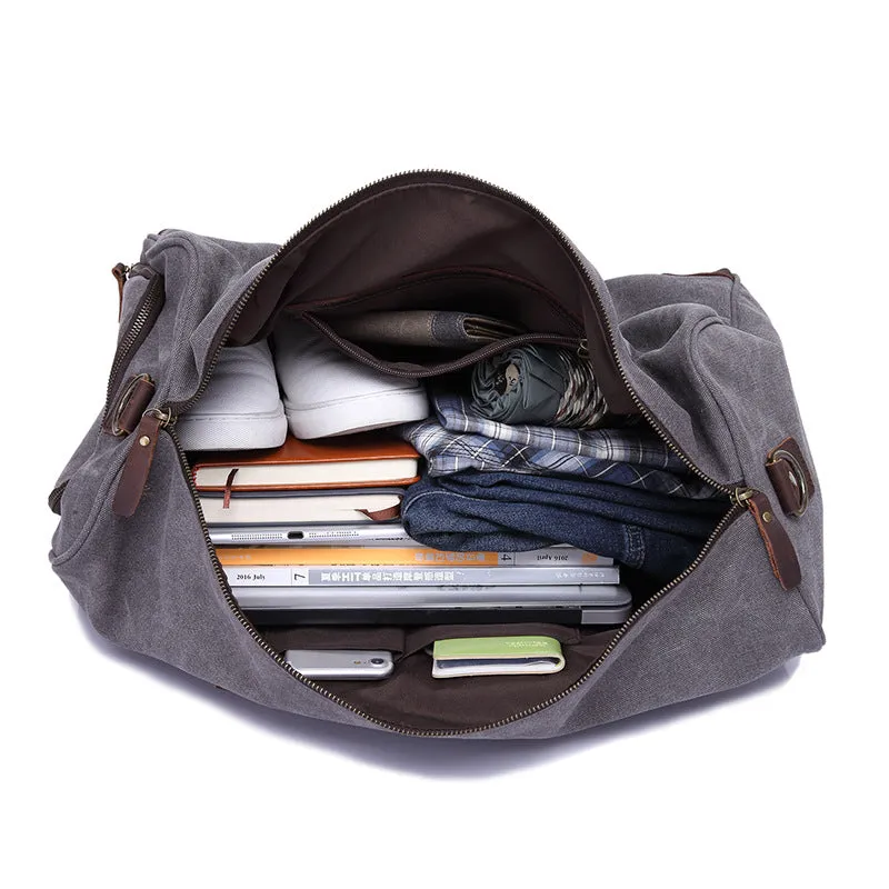 Handmade Vintage Waterproof Two-Way Zipper Canvas Men’s Travel Duffel Bag