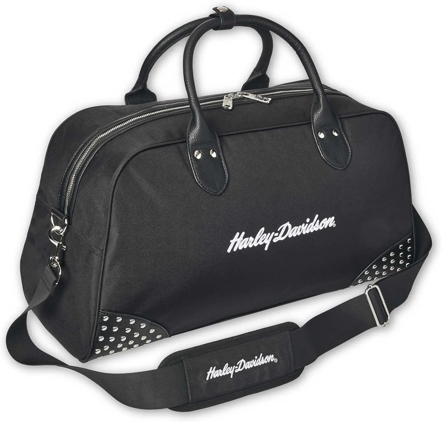 Harley-Davidson Women's 3D H-D Script Studded Duffel Bag, Moonshadow Black