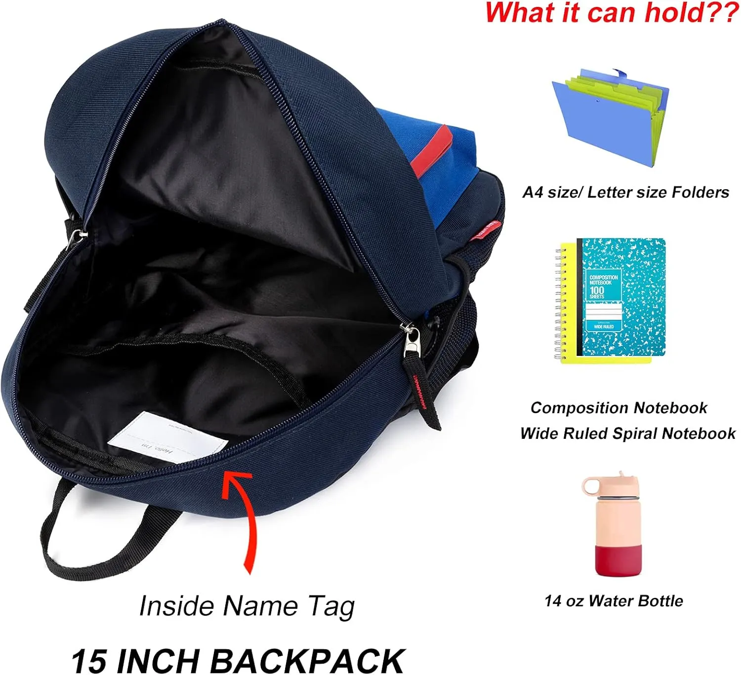 HawLander Little Kids Backpack for Boys Toddler School Bag Fits 3 to 6 years old, 15 inch, Navy Blue
