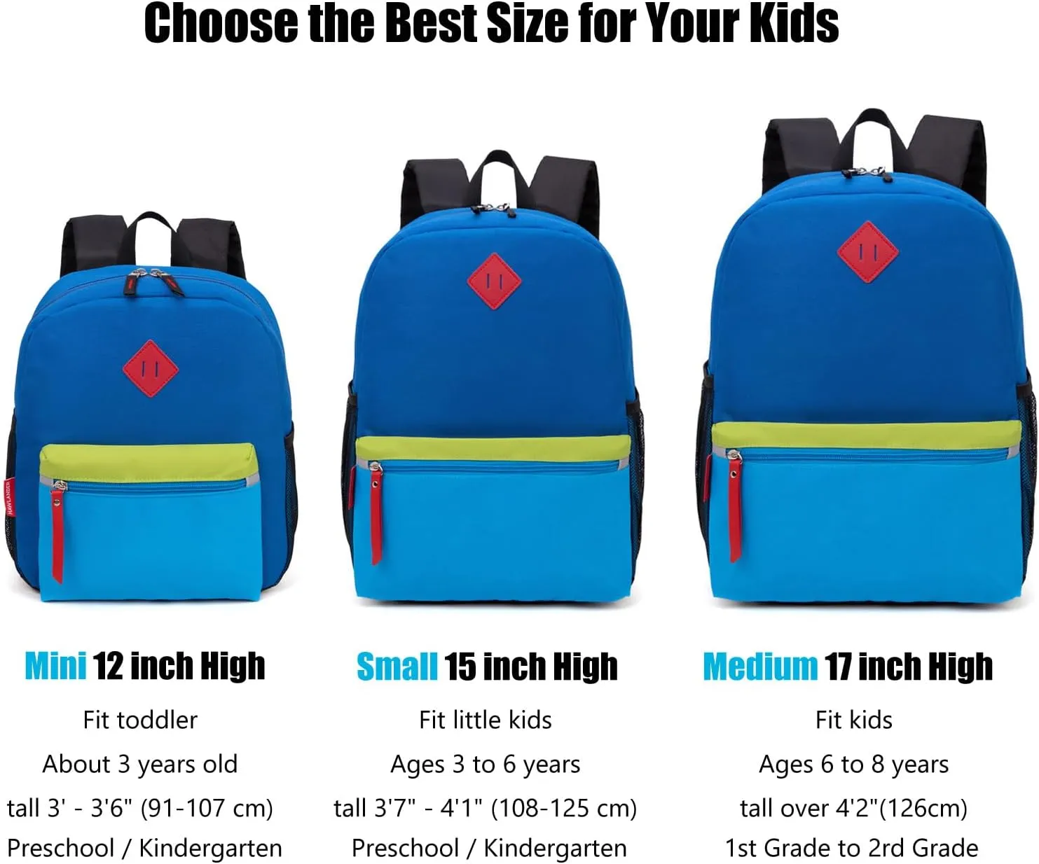 HawLander Little Kids Backpack for Boys Toddler School Bag Fits 3 to 9 years old, 17 inch, Blue