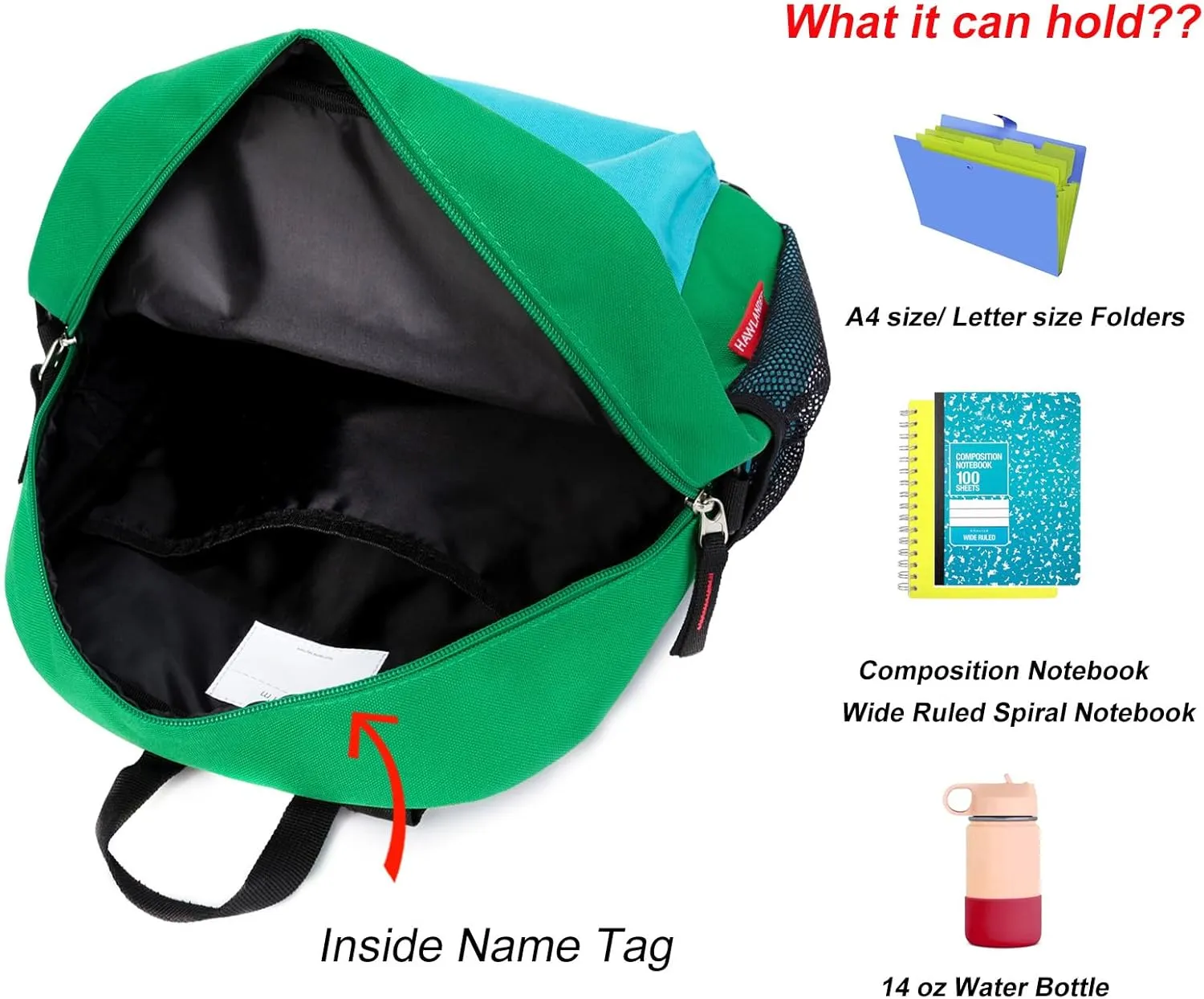 HawLander Little Kids Backpack for Boys Toddler School Bag Fits 3 to 9 years old, 17 inch, Green