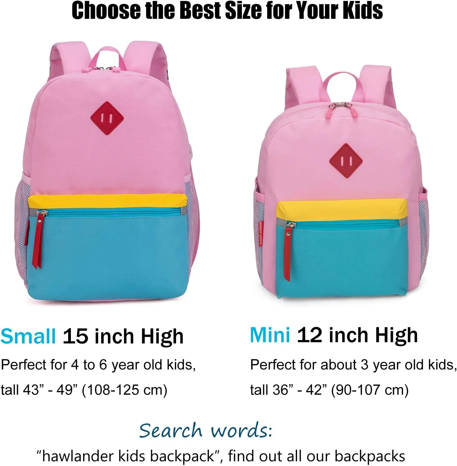 HawLander Preschool Backpack for Toddler Girls, Kids School Bag, Ages 3 to 7 years old, Mini, Pink Blue