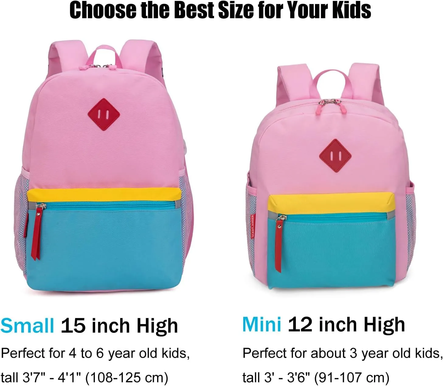 HawLander Preschool Backpack for Toddler Girls, Kids School Bag, Ages 3 to 7 years old, Small, Pink Blue