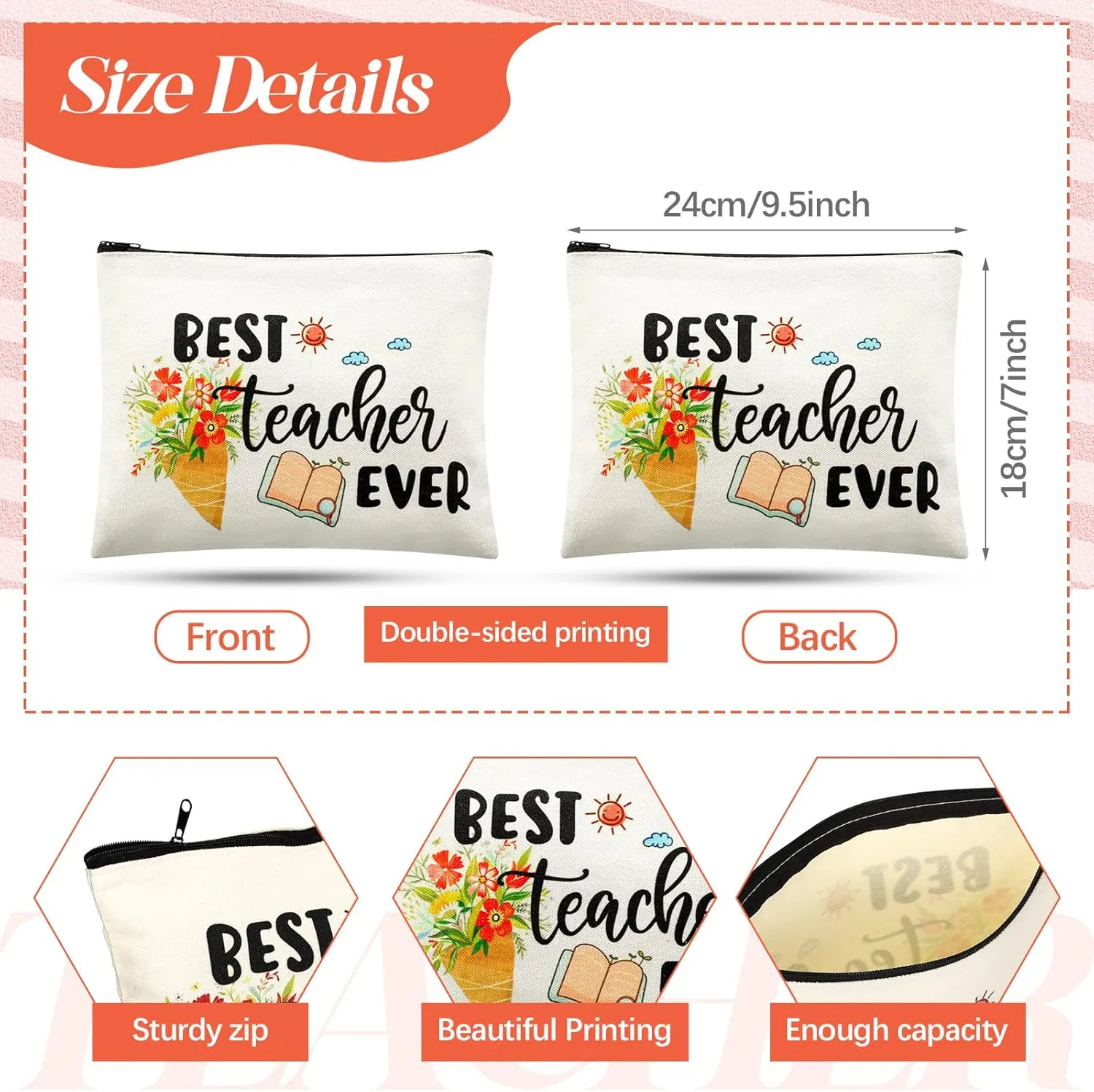 Highergo 2 Pcs Teacher Appreciation Gifts Set for Women Teachers' Day Gifts Kits Cosmetic Bag Makeup Pouch Thank You Bangle Bracelet 2025 Graduation Present,Best Teacher Ever Present