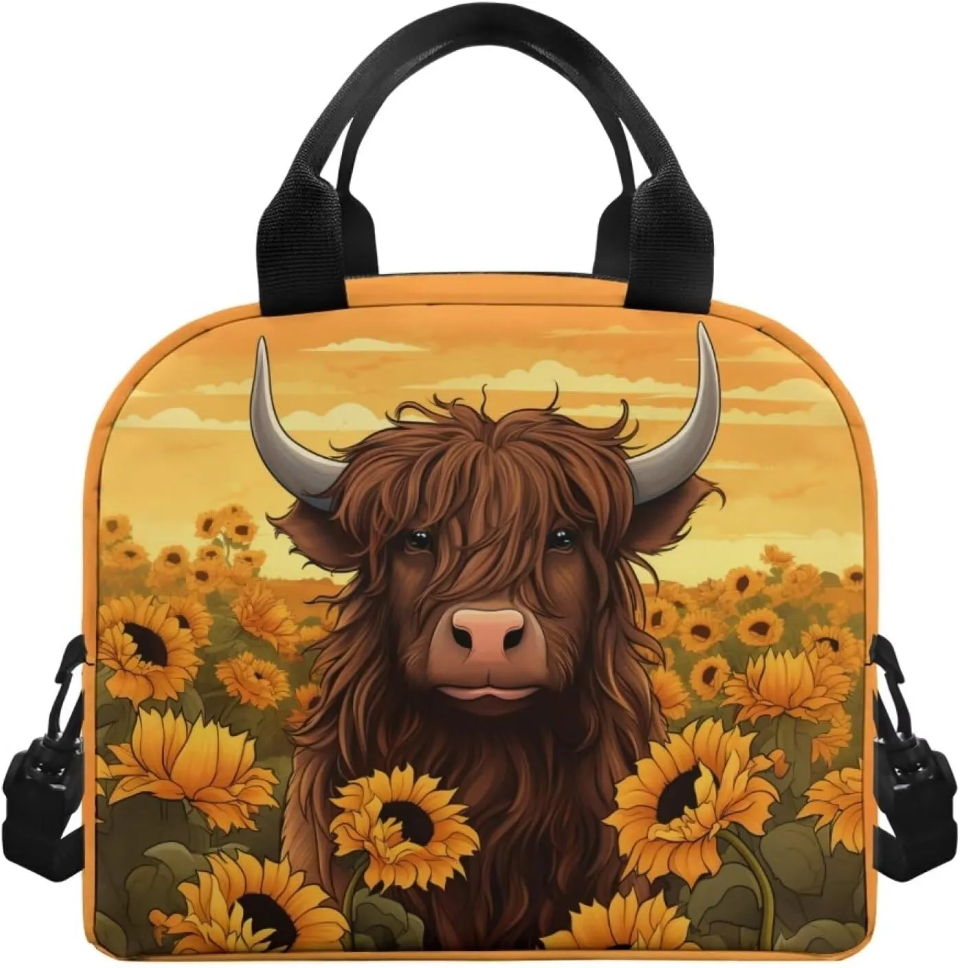 Highland Cow Lunch Bag Insulated Lunch Bags Reusable Lunchbag Lunch Box Portable Crossbody Tote Handbag Picnic Organzier for School Workout Office Fishing Trip