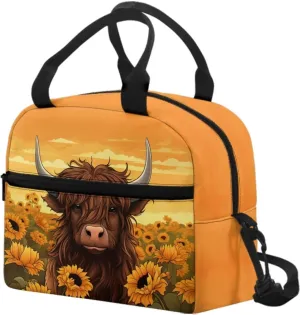Highland Cow Lunch Bag Insulated Lunch Bags Reusable Lunchbag Lunch Box Portable Crossbody Tote Handbag Picnic Organzier for School Workout Office Fishing Trip
