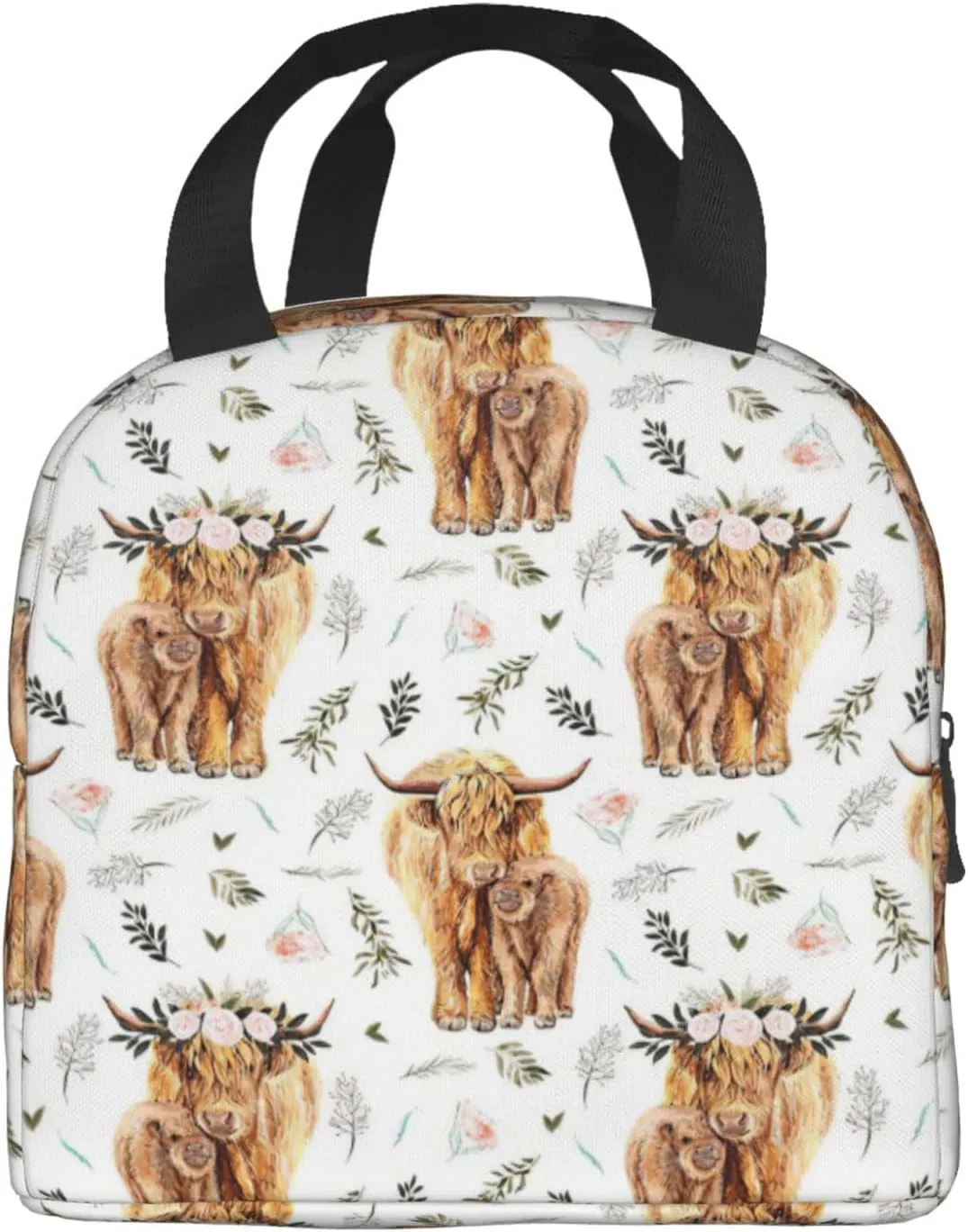 Highland Cow Lunch Box Farmhouse Cow Insulated Lunch Bag for Kids Women Men Reusable Cooler Rustic Country Lunch Tote Bag with Front Pocket for Girls Boys Students School Office Picnic Travel