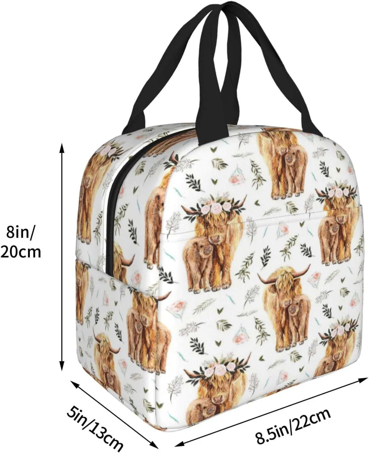 Highland Cow Lunch Box Farmhouse Cow Insulated Lunch Bag for Kids Women Men Reusable Cooler Rustic Country Lunch Tote Bag with Front Pocket for Girls Boys Students School Office Picnic Travel