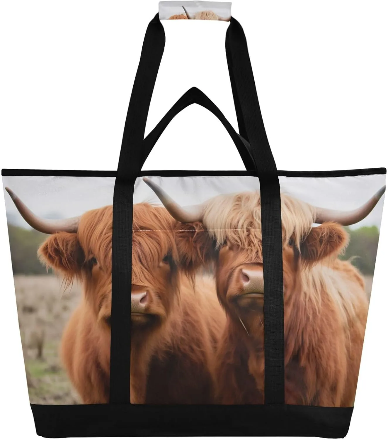 Highland Cows Reusable Insulated Lunchbox Cooler Bag, Leakproof Kitchen Grocery Bag Collapsible Portable Cooler Tote Bag for Picnic, Camping, Office, Travel