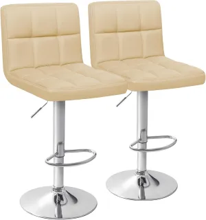 Homall Bar Stools Modern PU Leather Adjustable Swivel Barstools, Armless Hydraulic Kitchen Counter Bar Stool Extra Height Square Island Barstool with Back Set of 2 (Leather, Beige)
