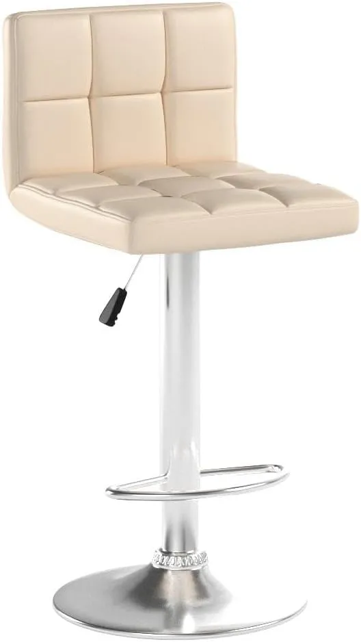 Homall Bar Stools Modern PU Leather Adjustable Swivel Barstools, Armless Hydraulic Kitchen Counter Bar Stool Extra Height Square Island Barstool with Back Set of 2 (Leather, Beige)