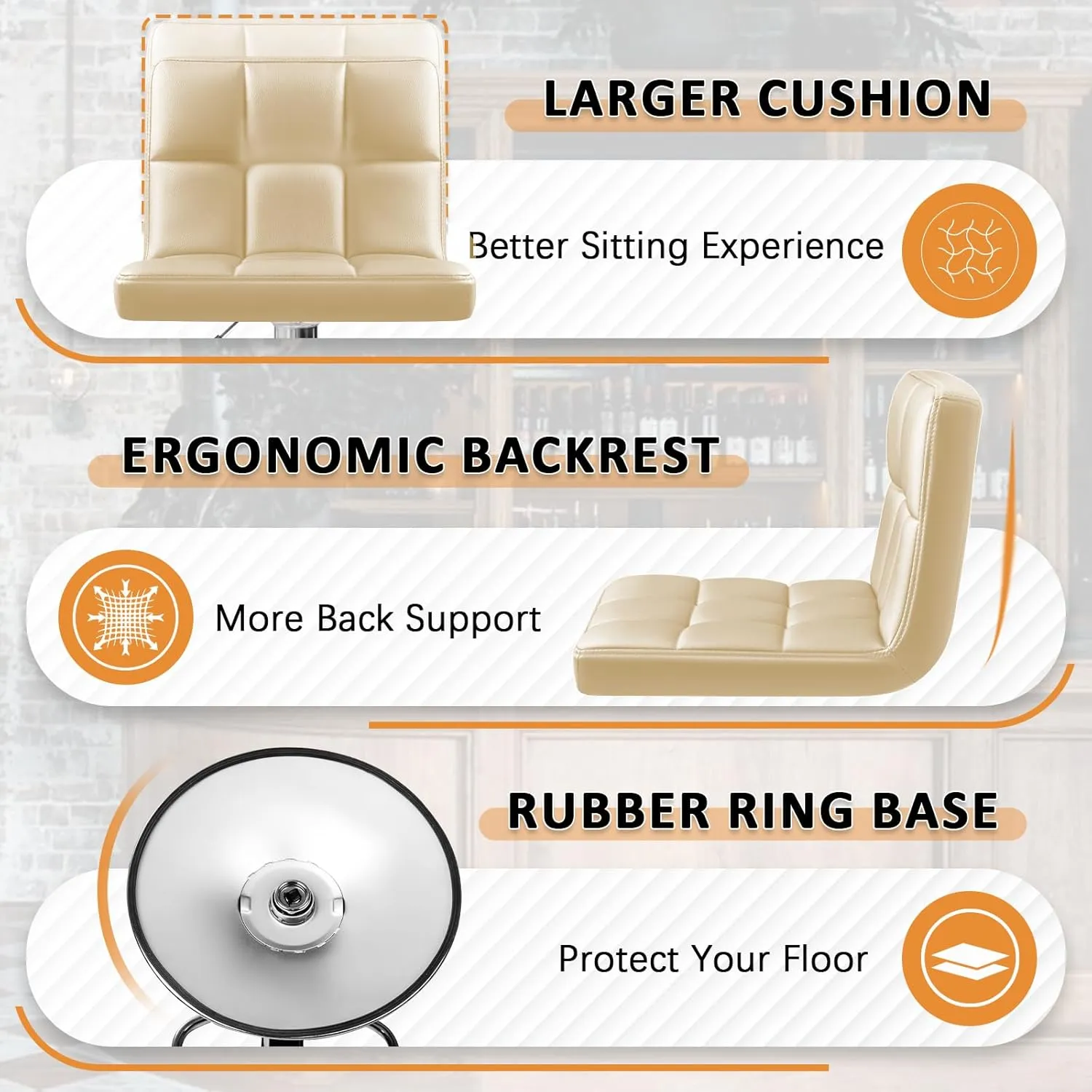 Homall Bar Stools Modern PU Leather Adjustable Swivel Barstools, Armless Hydraulic Kitchen Counter Bar Stool Extra Height Square Island Barstool with Back Set of 2 (Leather, Beige)
