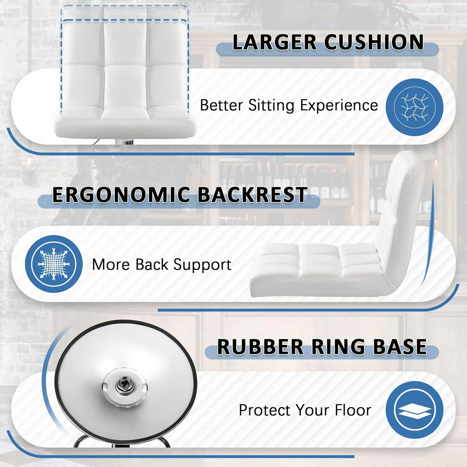 Homall Bar Stools Modern PU Leather Adjustable Swivel Barstools, Armless Hydraulic Kitchen Counter Bar Stool Extra Height Square Island Barstool with Back Set of 4 (Leather, White 4 Pcs)