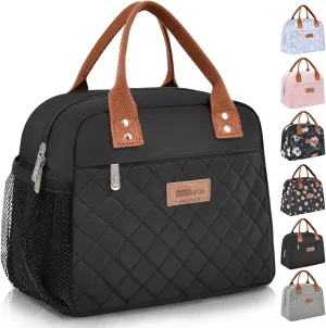 HOMESPON Insulated Lunch Bag for Women Men Adults Lunch Tote with Front Pocket Lunch Box Container Cooler Bag for Work Picnic (Black with Side Pockets)