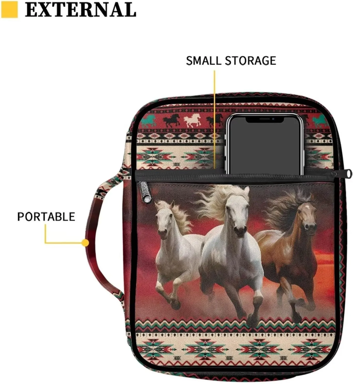 Horse Bible Covers for Women Men Multi-Functional Bible Carrying Case Southwest Africa Aztec Bible Covers with Handle Bible Bag