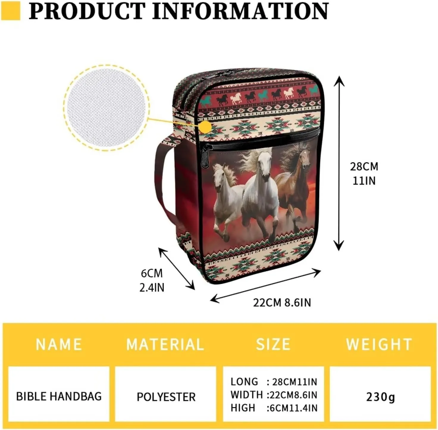 Horse Bible Covers for Women Men Multi-Functional Bible Carrying Case Southwest Africa Aztec Bible Covers with Handle Bible Bag
