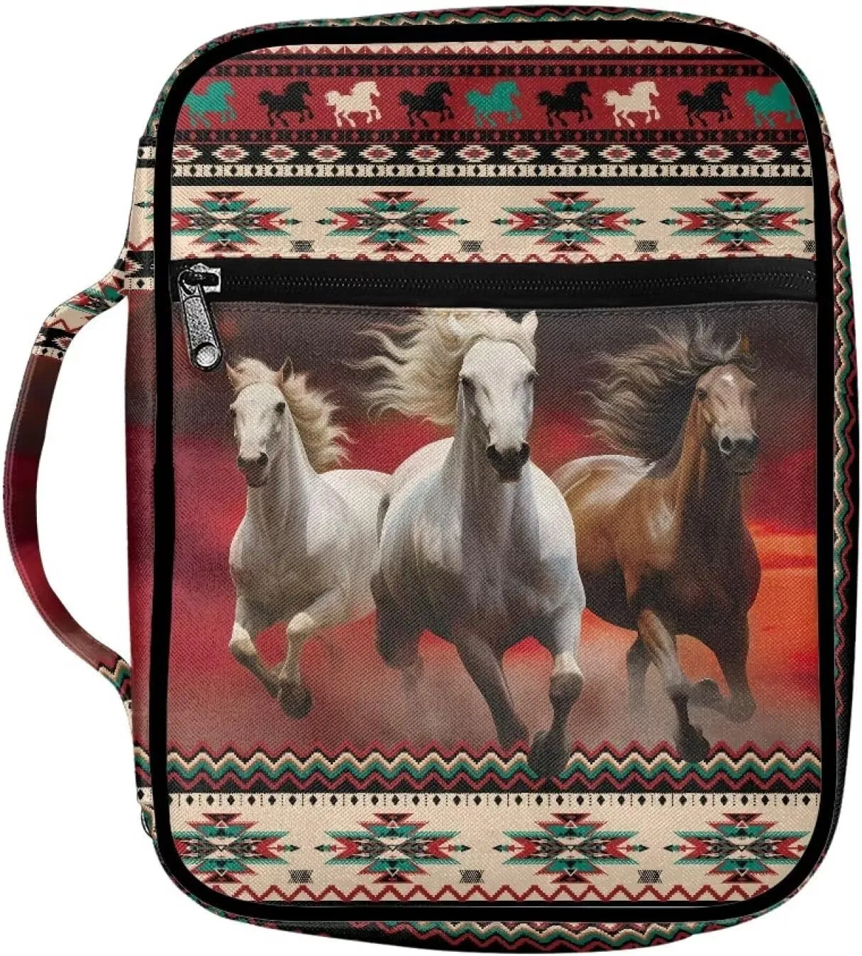 Horse Bible Covers for Women Men Multi-Functional Bible Carrying Case Southwest Africa Aztec Bible Covers with Handle Bible Bag