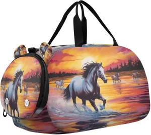 Horse Kids Overnight Sports Duffel Bags with Shoe Compartment & Wet Pocket Travel Sport Gym Bag for Girls Boys