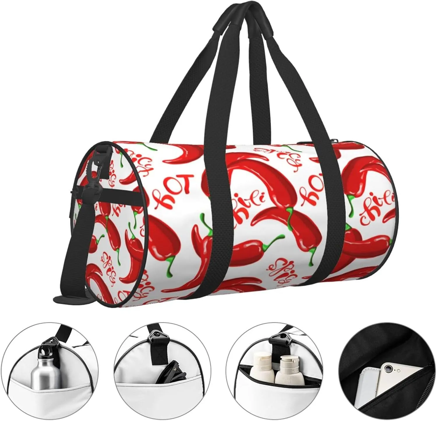 Hot Red Chili Round Travel Duffel Bag Large Capacity Gym Sports Bags for Hiking Vacation Trips