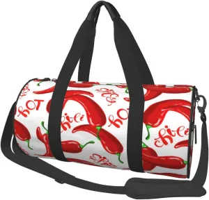Hot Red Chili Round Travel Duffel Bag Large Capacity Gym Sports Bags for Hiking Vacation Trips