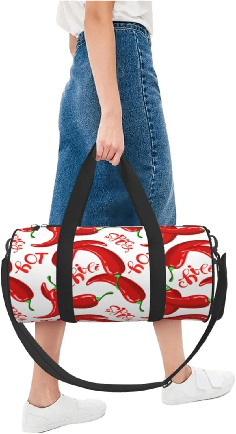 Hot Red Chili Round Travel Duffel Bag Large Capacity Gym Sports Bags for Hiking Vacation Trips