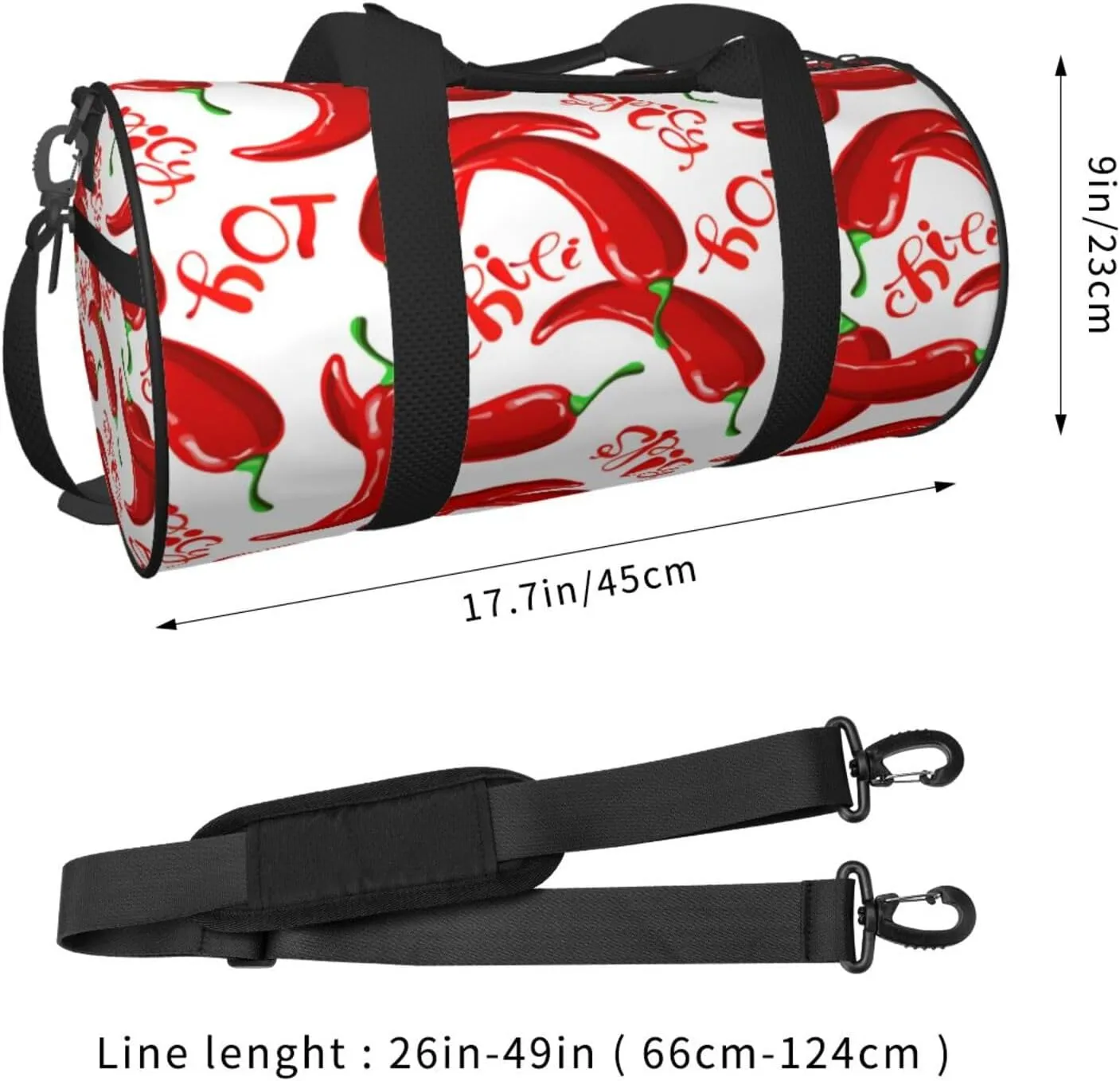 Hot Red Chili Round Travel Duffel Bag Large Capacity Gym Sports Bags for Hiking Vacation Trips