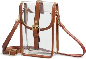 HOXIS Clear PVC Saddle Crossbody Bag for Stadium Approved Womens Transparent Purse Small Size Chain Shoulder Bag Phone Pouch