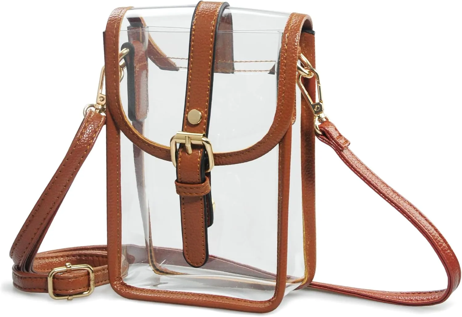 HOXIS Clear PVC Saddle Crossbody Bag for Stadium Approved Womens Transparent Purse Small Size Chain Shoulder Bag Phone Pouch